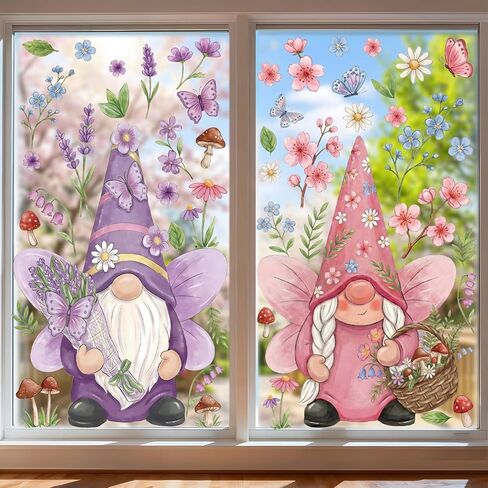 Xzentira ورقتان من ملصقات النوافذ الكبيرة الربيعية، ملصقات نافذة جنوم، لمستلزمات حفلات الربيع وديكورات نافذة عيد الفصح وديكورات أعياد الميلاد in Kuwait