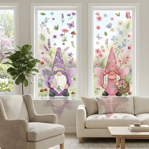 Xzentira ورقتان من ملصقات النوافذ الكبيرة الربيعية، ملصقات نافذة جنوم، لمستلزمات حفلات الربيع وديكورات نافذة عيد الفصح وديكورات أعياد الميلاد in Kuwait