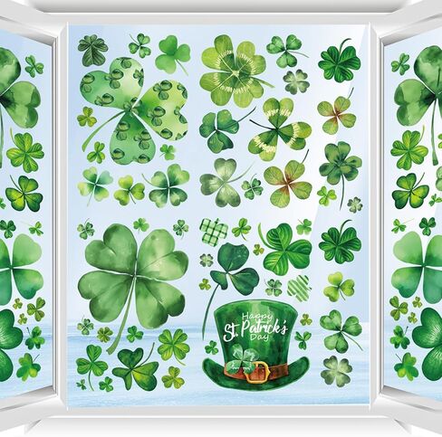 9 أوراق ملصقات نافذة عيد القديس باتريك، ملصقات شامروك محظوظة لديكور المنزل الزجاجي، ديكور حفلات عيد القديس باتريك in Kuwait