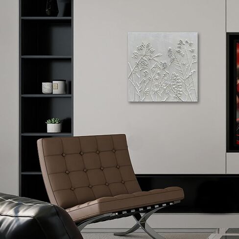 لوحة زيتية تجريدية مرسومة يدويًا من Diathou Art تتميز بأنماط زهور بيضاء بأسلوب بسيط حديث. مناسبة للاستخدام كقطعة فنية للأثاث أو كديكور للحوائط في المكتب. الحجم 24x24 بوصة in Kuwait