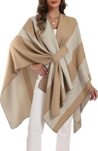 ELLEVEN Womens Elegant Knitted Shawl Wrap – Cozy Open Front Poncho Sweater Soft Cardigan Cape for Fall Winter in Saudi Arabia