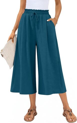 Anyally المرأة كابري بالازو السراويل واسعة الساق الصيف عالية الخصر غاوتشو كابريس الأعمال بناطيل كاجوال مع جيوب 2026 in Kuwait