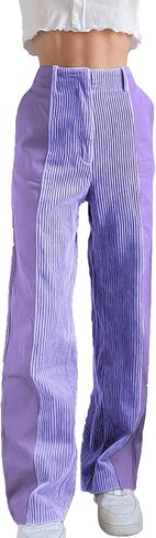 سروال قصير مرقع للنساء، بنطلون متدرج عالي الخصر مستقيم وواسع الساق وجيب بسحاب قيعان غير رسمية in Kuwait