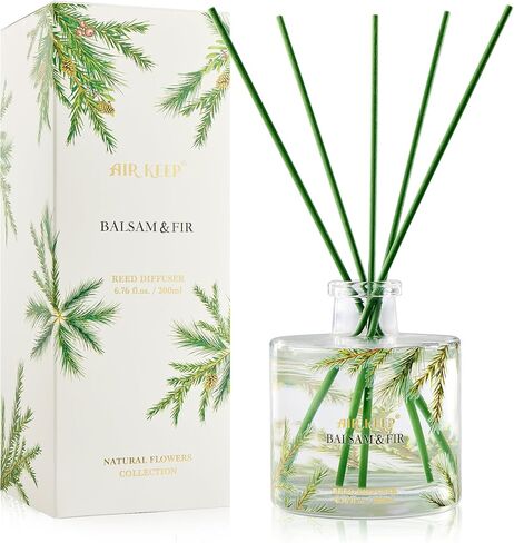 Airkeep Reed Diffuser، مجموعة ناشر عطور منزلية من البلسم والتنوب، 6.76 أونصة سائلة، تتضمن 8 أعواد ناشرة للقصب، ناشر زيت عطري - ناشر للعلاج العطري، ديكور مكتب غرفة النوم والمنزل وهدية in Kuwait