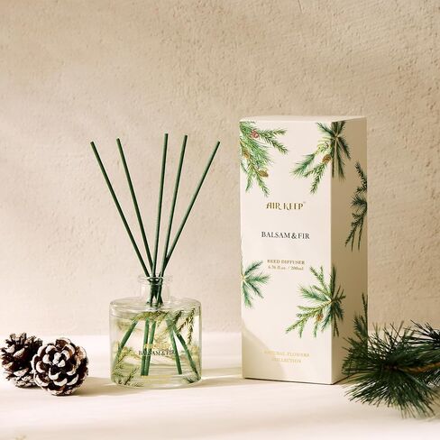Airkeep Reed Diffuser، مجموعة ناشر عطور منزلية من البلسم والتنوب، 6.76 أونصة سائلة، تتضمن 8 أعواد ناشرة للقصب، ناشر زيت عطري - ناشر للعلاج العطري، ديكور مكتب غرفة النوم والمنزل وهدية in Kuwait