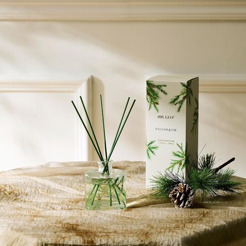 Airkeep Reed Diffuser، مجموعة ناشر عطور منزلية من البلسم والتنوب، 6.76 أونصة سائلة، تتضمن 8 أعواد ناشرة للقصب، ناشر زيت عطري - ناشر للعلاج العطري، ديكور مكتب غرفة النوم والمنزل وهدية in Kuwait