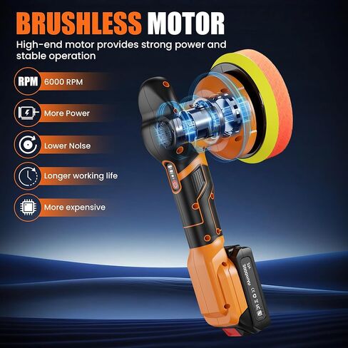 طقم تلميع عازل لاسلكي مع بطاريتين بقدرة 2000 مللي أمبير في الساعة 21 فولت، جهاز تلميع شمع السيارة 6 بوصة، 3 سرعات متغيرة، 6 قطع ملحقات إضافية، آلة تلميع السيارة للتفصيل، صنفرة القوارب، إزالة الخدوش in Kuwait