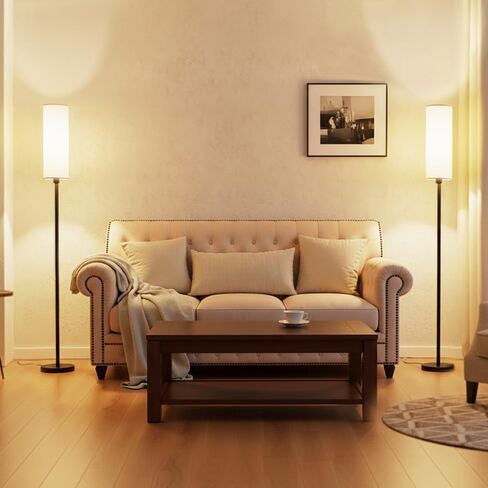 YHW 2PACK مصباح أرضي LED لغرفة المعيشة مع 3 درجات حرارة لونية، مصباح قائم طويل للقراءة الصناعية لغرفة النوم والمكتب، لمبة LED 12 وات، عاكس الضوء البيج متضمن 68.89 بوصة in Kuwait