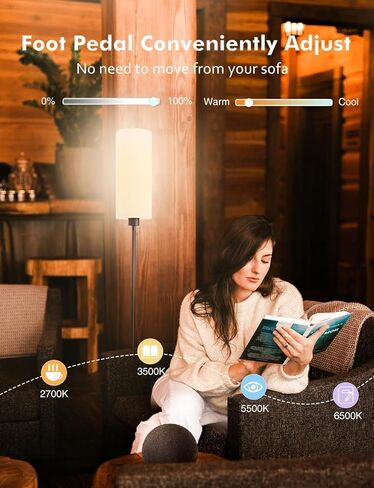 YHW 2PACK مصباح أرضي LED لغرفة المعيشة مع 3 درجات حرارة لونية، مصباح قائم طويل للقراءة الصناعية لغرفة النوم والمكتب، لمبة LED 12 وات، عاكس الضوء البيج متضمن 68.89 بوصة in Kuwait