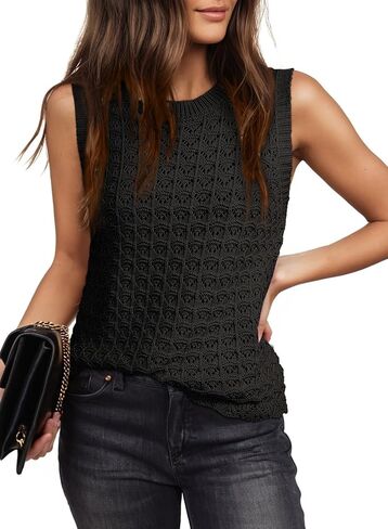 Dokotoo المرأة تانك القمم 2026 Crewneck أكمام الكروشيه متماسكة الجوف خارج الصيف سترة العصرية سترة علوية in Saudi Arabia