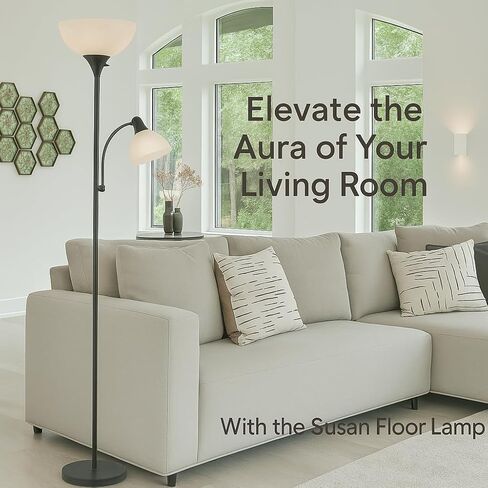 مصباح أرضي أسود قابل للتعديل مع ضوء للقراءة، مصباح طويل لغرفة المعيشة وغرفة النوم والمكتب ومصابيح سوزان 72 بوصة لغرفة المعيشة، ضوء الزاوية، مصباح حامل، مصابيح أرضية لغرفة المعيشة الحديثة in Kuwait