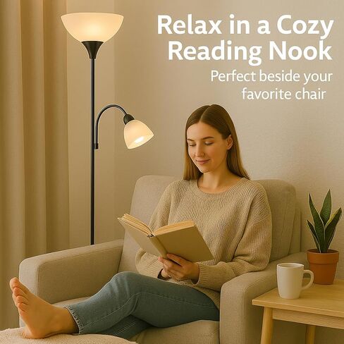 مصباح أرضي أسود قابل للتعديل مع ضوء للقراءة، مصباح طويل لغرفة المعيشة وغرفة النوم والمكتب ومصابيح سوزان 72 بوصة لغرفة المعيشة، ضوء الزاوية، مصباح حامل، مصابيح أرضية لغرفة المعيشة الحديثة in Kuwait