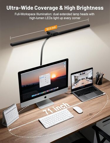32.8'' Wide Desk Lamp with Clamp for Home Office, Eye-Caring LED Desk Lamp, Dimmable Table Clip Lamp for Dual Screen Computer Monitor, Adjustable Color Lighting Mode Computer Monitor Light in Saudi Arabia