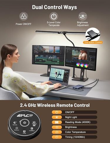 32.8'' Wide Desk Lamp with Clamp for Home Office, Eye-Caring LED Desk Lamp, Dimmable Table Clip Lamp for Dual Screen Computer Monitor, Adjustable Color Lighting Mode Computer Monitor Light in Saudi Arabia