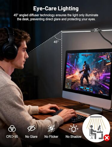 32.8'' Wide Desk Lamp with Clamp for Home Office, Eye-Caring LED Desk Lamp, Dimmable Table Clip Lamp for Dual Screen Computer Monitor, Adjustable Color Lighting Mode Computer Monitor Light in Saudi Arabia