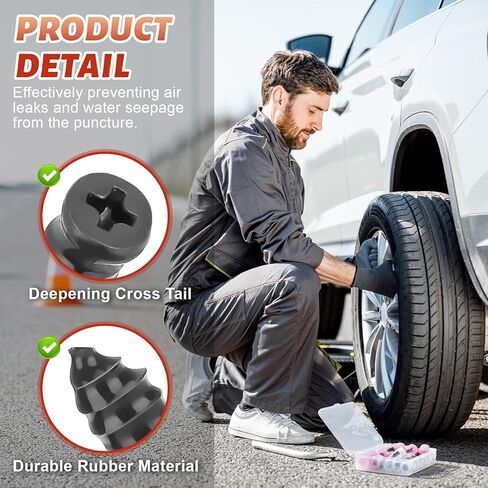 60PCS Tire Repair Rubber Nail, 2 Sizes Vacuum Tire Plug Screws, Car Quick Fix Tire Plug Kits, Self Service Tire Repair Tools for Car, Motorcycle, Truck, Tractor Puncture, with Box Packaged in Saudi Arabia