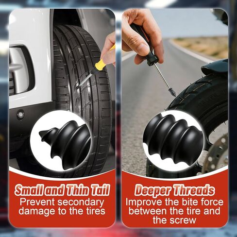 60PCS Tire Repair Rubber Nail, 2 Sizes Vacuum Tire Plug Screws, Car Quick Fix Tire Plug Kits, Self Service Tire Repair Tools for Car, Motorcycle, Truck, Tractor Puncture, with Box Packaged in Saudi Arabia