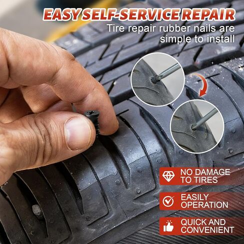 60PCS Tire Repair Rubber Nail, 2 Sizes Vacuum Tire Plug Screws, Car Quick Fix Tire Plug Kits, Self Service Tire Repair Tools for Car, Motorcycle, Truck, Tractor Puncture, with Box Packaged in Saudi Arabia
