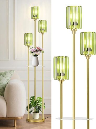 Crystal Floor Lamps for Living Room, Glass Modern Floor Lamp with Shelves, Mid Century Standing Lamps with Table, Brass Tall Lamp with Crystal Shade Vintage Retro Corner Floor Lamp (Black) in Saudi Arabia