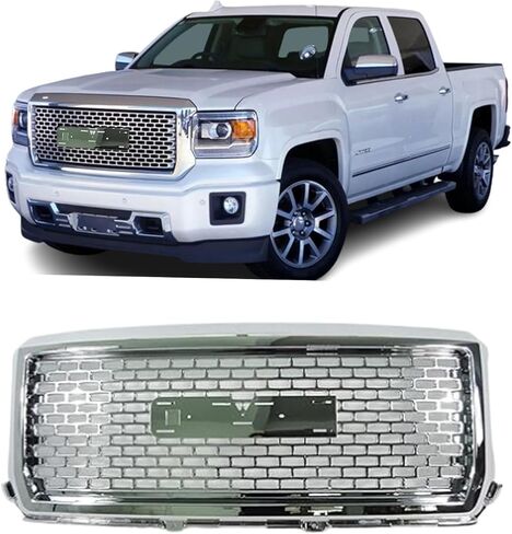 Front Grille Compatible with 2014 2015 GMC Sierra 1500 Aftermarket Grill Mesh Hood Honeycomb Style Grille (Chrome in Saudi Arabia