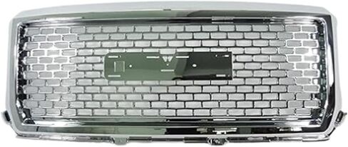 Front Grille Compatible with 2014 2015 GMC Sierra 1500 Aftermarket Grill Mesh Hood Honeycomb Style Grille (Chrome in Saudi Arabia