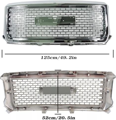 Front Grille Compatible with 2014 2015 GMC Sierra 1500 Aftermarket Grill Mesh Hood Honeycomb Style Grille (Chrome in Saudi Arabia
