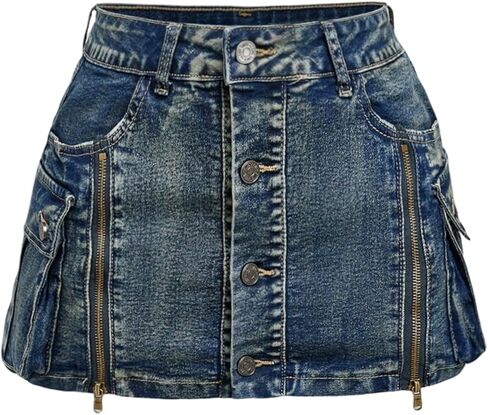 SOLY HUX Women's Y2k Mini Denim Skirts Button Zip Up Bodycon Jean Skirt Vintage Streetwear in Kuwait