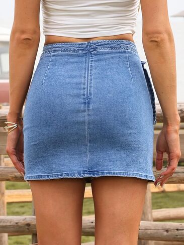 Allegra K Denim Mini Skirt for Women Wrap Front Bow Stretchy Bodycon Jean Skirts in Saudi Arabia