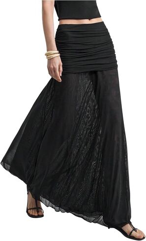 Verdusa Women's Maxi Skirts Ruched Mesh Sheer Long Skirt Ruffle Flowy Brunch Going Out Outfits in Saudi Arabia