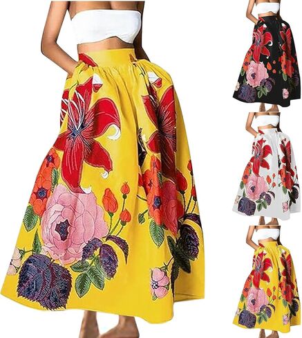 Maxi Skirts for Women with Pockets Trendy Floral Ankle Length Long Skirt Summer 2026 Casual Beach Vacation Clothes in Saudi Arabia