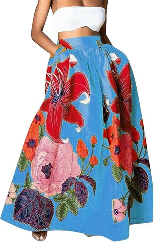 Maxi Skirts for Women with Pockets Trendy Floral Ankle Length Long Skirt Summer 2026 Casual Beach Vacation Clothes in Saudi Arabia