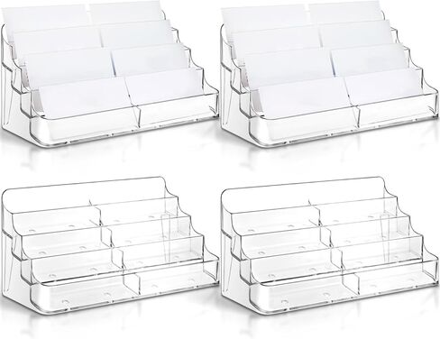 Jutom 4 Pcs 8 Pocket Acrylic Business Card Holder 7.68 x 3.43 x 3.82 Inch Business Card Holder Display Clear Stand Card Organizer Multi Business Card Holder for Desk Literature Flyer Pamphlet in Kuwait