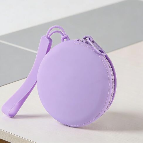 Purple Mini Silicone Coin Purse Round Earphone Case Portable Data Cable Storage Bag Waterproof Key Holder Organizer (Pack of 1) in Saudi Arabia
