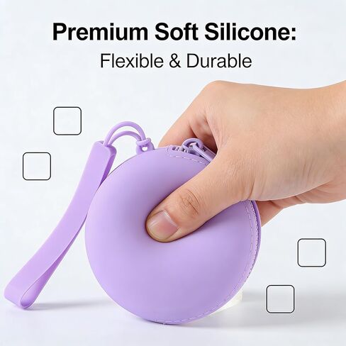 Purple Mini Silicone Coin Purse Round Earphone Case Portable Data Cable Storage Bag Waterproof Key Holder Organizer (Pack of 1) in Saudi Arabia