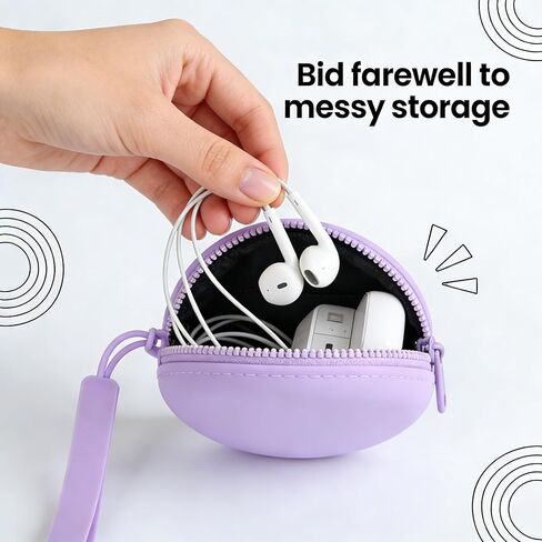 Purple Mini Silicone Coin Purse Round Earphone Case Portable Data Cable Storage Bag Waterproof Key Holder Organizer (Pack of 1) in Saudi Arabia