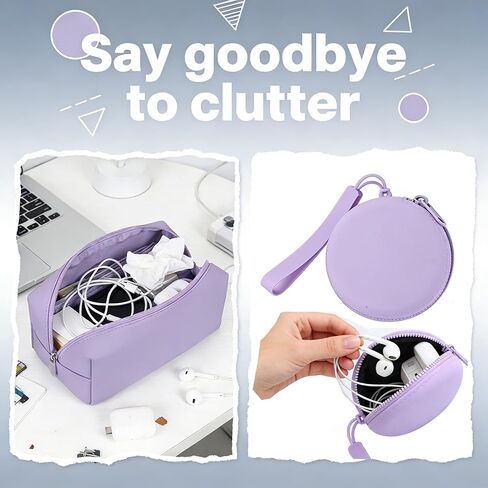 Purple Mini Silicone Coin Purse Round Earphone Case Portable Data Cable Storage Bag Waterproof Key Holder Organizer (Pack of 1) in Saudi Arabia