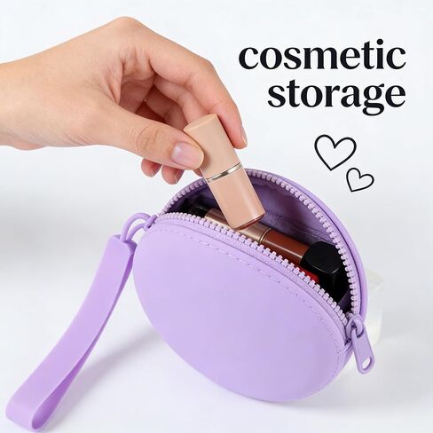 Purple Mini Silicone Coin Purse Round Earphone Case Portable Data Cable Storage Bag Waterproof Key Holder Organizer (Pack of 1) in Saudi Arabia