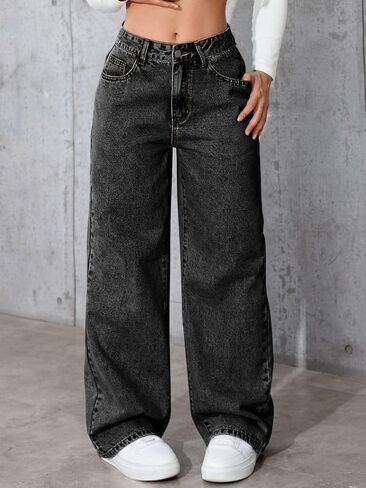 Women’s High Waisted Wide Leg Jeans Light Wash Vintage Denim Pants with Classic Pockets Stretchy Comfort Fabric in Saudi Arabia