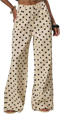 WDIRARA Women's Polka Dots Jeans Vintage Mid Rise Wide Leg Denim Pants with Pockets in Saudi Arabia