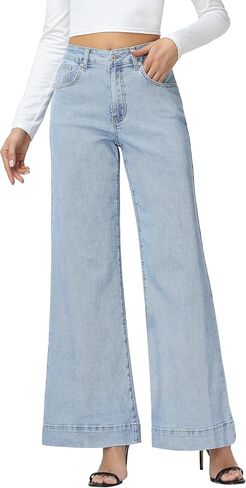 V VOCNI Wide Leg Jeans for Women Casual High Waisted Stretchy Baggy Loose Trendy Flare Denim Pants in Saudi Arabia