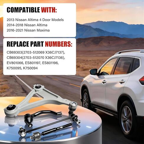 طقم تعليق ذراع التحكم الأمامي السفلي 8 قطع بديلة لـ 2014-2018 Nissan Altima، 2013 Altima 4 Door Models، 2016-2023 Nissan Maxima، مع مفصل كروي 2 Sway Bar Link 4 طرف قضيب ربط خارجي وداخلي in Saudi Arabia
