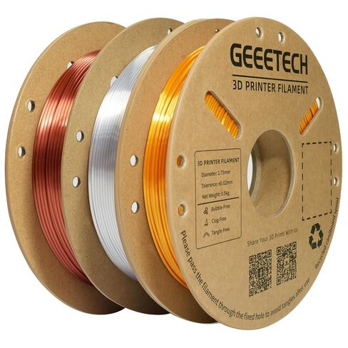 Geeetech Silk PLA Filament 1.75 مم للطابعة ثلاثية الأبعاد، مستهلكات لامعة تشبه المعدن 1 كجم (2.2 رطل) 1 بكرة، دقة الأبعاد +/- 0.03 مم، فضي معدني in Kuwait