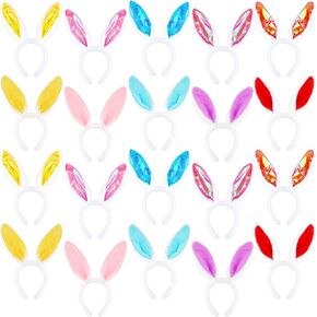 20 Pcs Easter Bunny Ears Headband Assorted Color Plush Rabbit Ear Heaband for Kids and Adults Easter Party Costume Decoration, 2 Styles in Kuwait