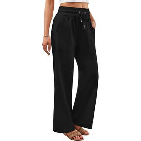 سروال Yusongirl من الكتان للسيدات برباط واسع الساق للصيف كاجوال خفيف الوزن ومسامي مع جيوب للعمل على الشاطئ والسفر in Kuwait