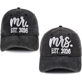 2 قطعة قبعات Mr and Mrs Est 2026 للرجال والنساء، قبعة بيسبول مطرزة ثلاثية الأبعاد من القطن قابلة للتعديل وهدايا للأزواج in Kuwait