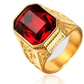 مثلج خارج خواتم حجر روبي للرجال 316 الفولاذ المقاوم للصدأ خواتم الرجال خاتم مربع نمط خواتم الدين مجوهرات للرجال خواتم لخاتم معدني ثقيل عيد الأب in Kuwait