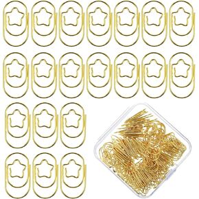 100PCS Small Star Paper Clips with Clear Box, Cute Paper Clips, Decorative Paperclips Bookmarks Planner Clip for Fun Office Supplies School Desk Organizers Gifts Wedding Decoration Gold in Kuwait