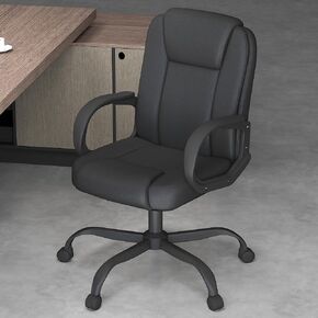 كرسي مكتب تنفيذي، كرسي كمبيوتر مكتبي جلدي مع مساند للذراعين، تصميم مريح دوار في منتصف الظهر قابل للتعديل للمكتب المنزلي، 10 قطع، أسود in Kuwait