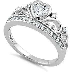 Sterling Silver 925 Royal Crown Ring,CZ Heart Engagement Crown Design Ring, Stunning Women & Girls Jewelry, Elegant Bridal Jewelry with Cubic Zirconia Stones in Saudi Arabia