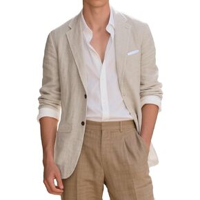 سترة رجالي من الكتان بقصة ضيقة سترات كاجوال للرجال بدلة سهرة صيفية لحفلات الزفاف والشاطئ سترة معطف رياضي in Kuwait